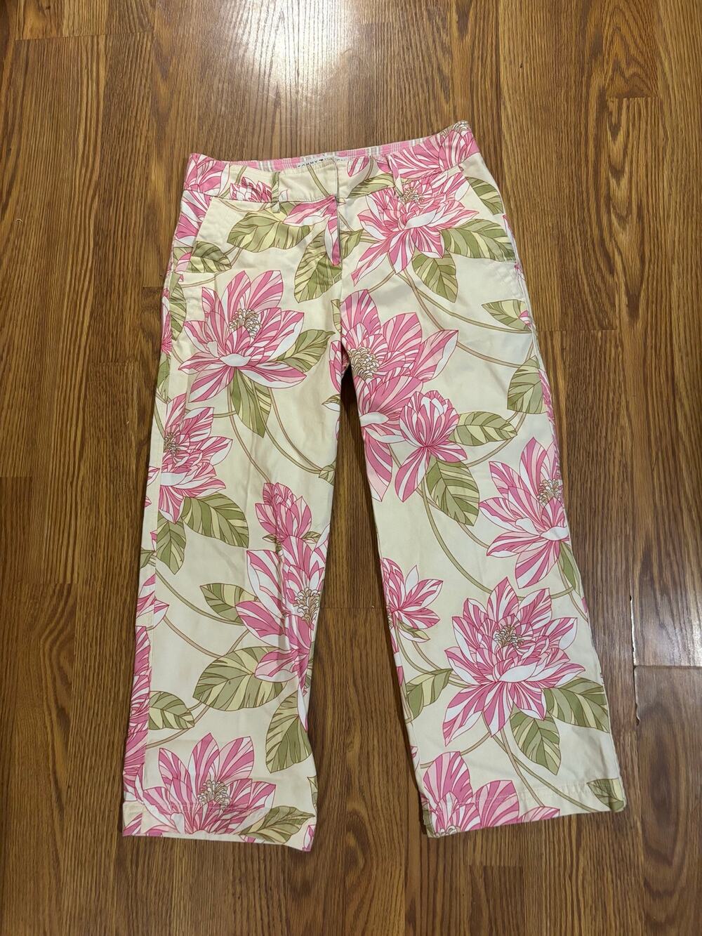 Vintage Tommy Hilfiger White Floral Hawaiian Wide Leg Stretch Casual Pants
